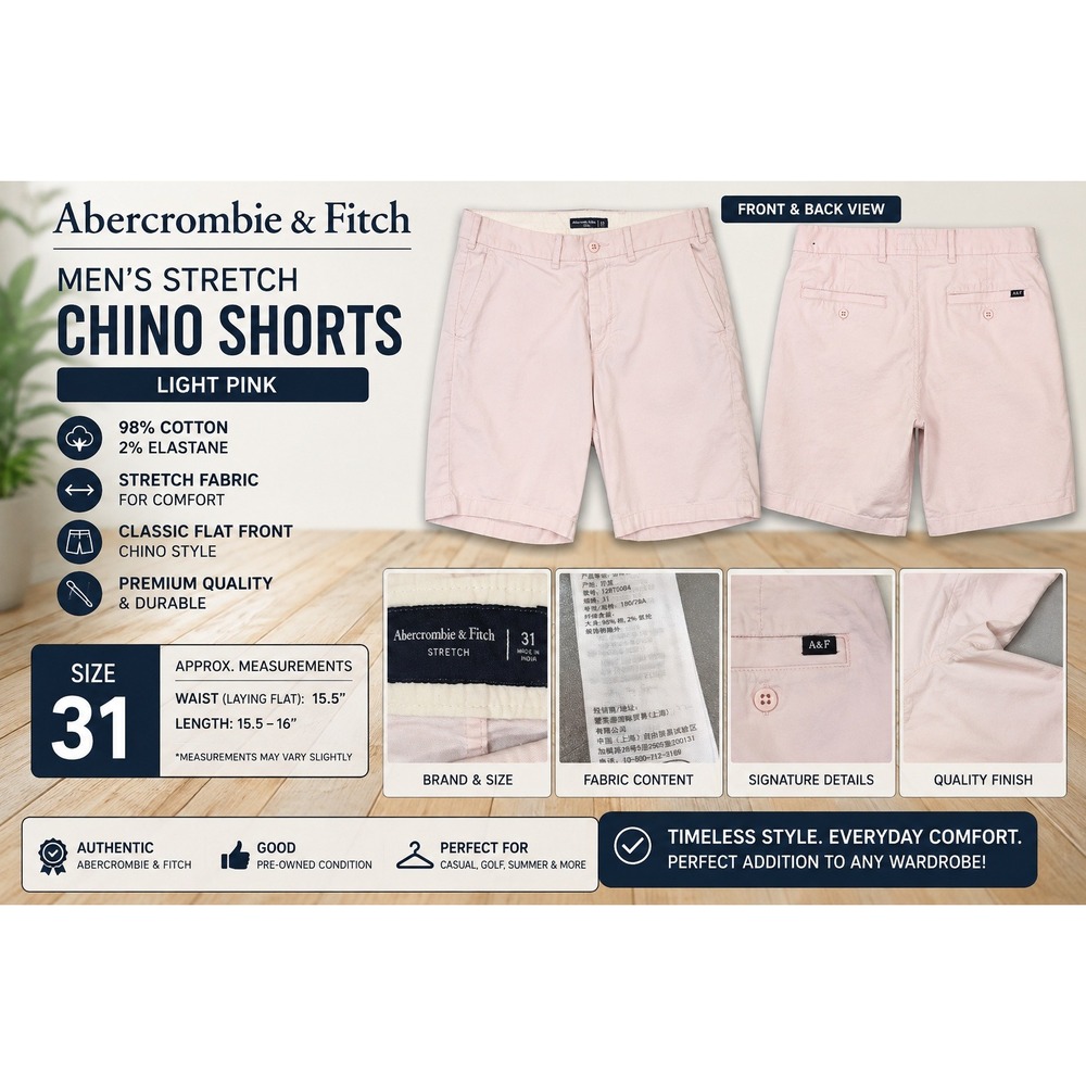Abercrombie & Fitch Mens Stretch Chino Shorts Light Pink Size 31 128T0084